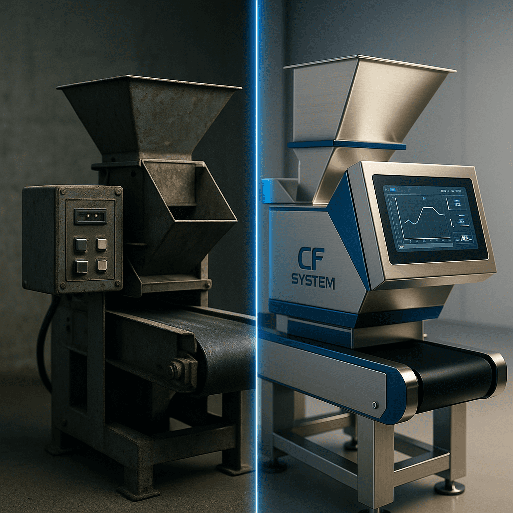 Confronto tra un vecchio dosatore e la soluzione CF System, dopo la notizia che Ramsey abbandona la pesatura.